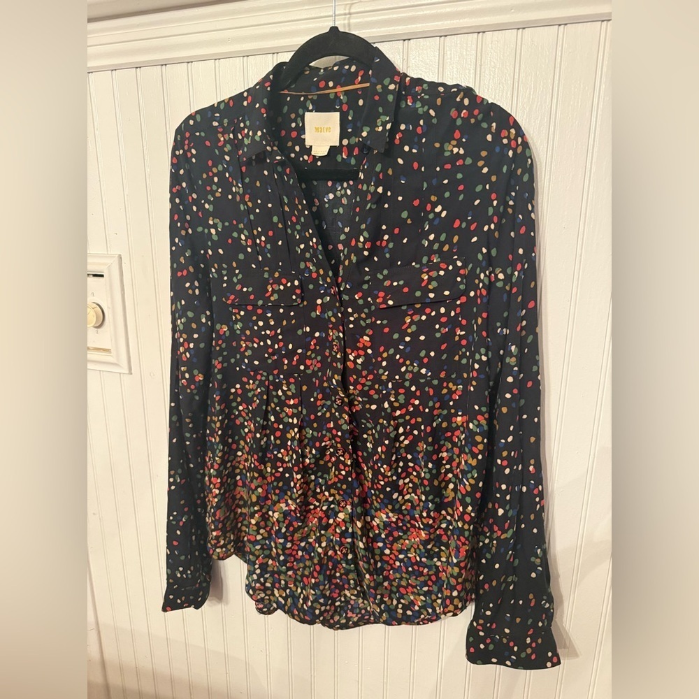 Maeve Anthropologie Wynwood Polka Dot Button Up Blouse 6